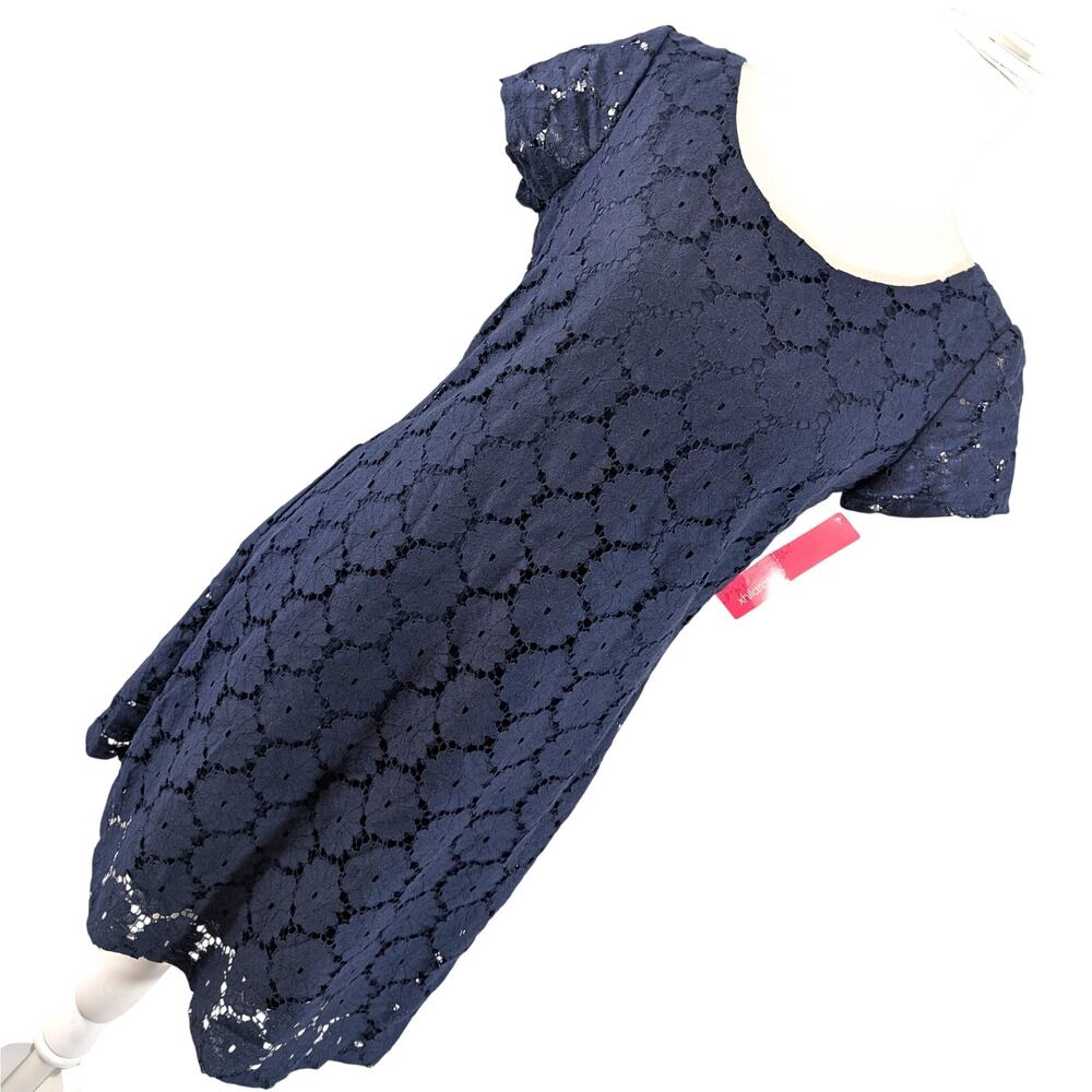 NWT! XHILERATION! NAVY BLUE STRETCH LACE OVER BLUE, BACK GOLD ZIPPER DRESS! SZ M